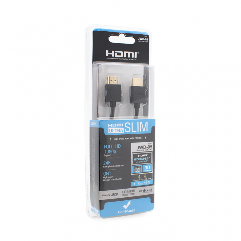 Kabl 1.4V HDMI slim bakarni 1.5m JWD-05