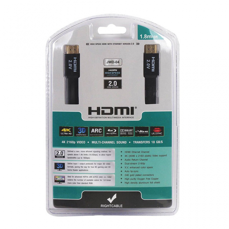 Kabl Flet HDMI na HDMI JWD-04 bakarni 2.0V Flat 1.5m