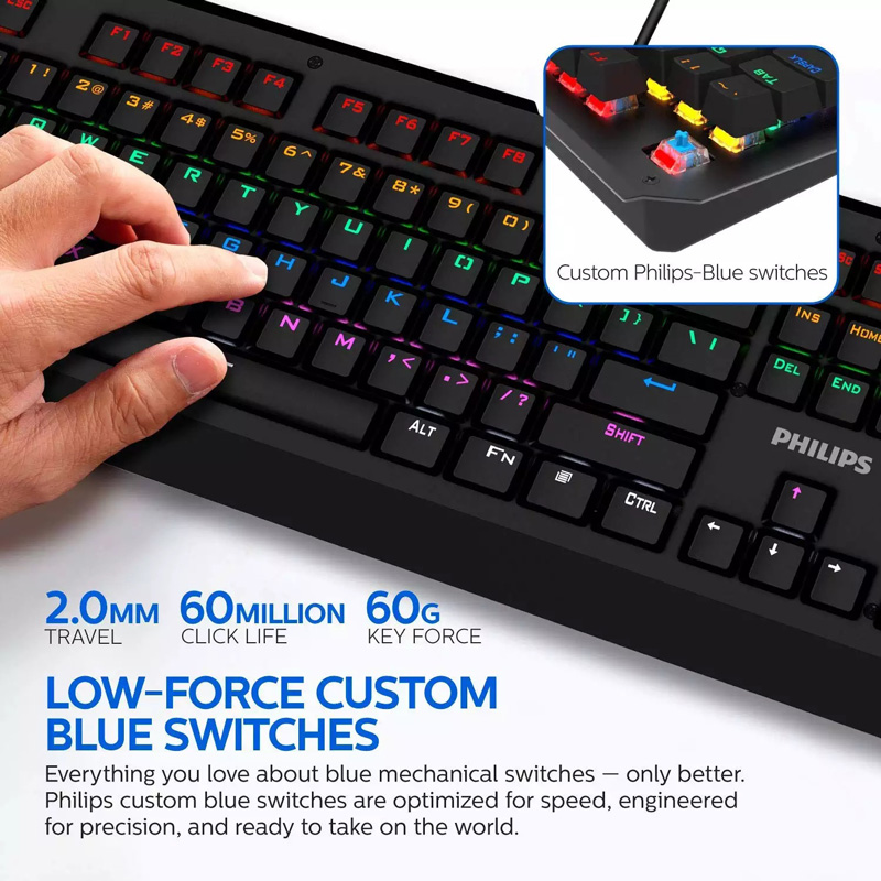 Tastatura Gaming Philips G413 RGB mehanicka crna