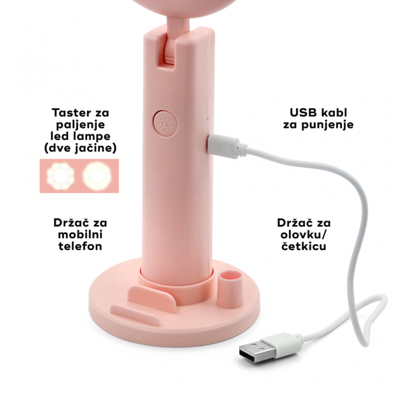 Drzac za mobilni sa LED rasvetom makeup K5 pink