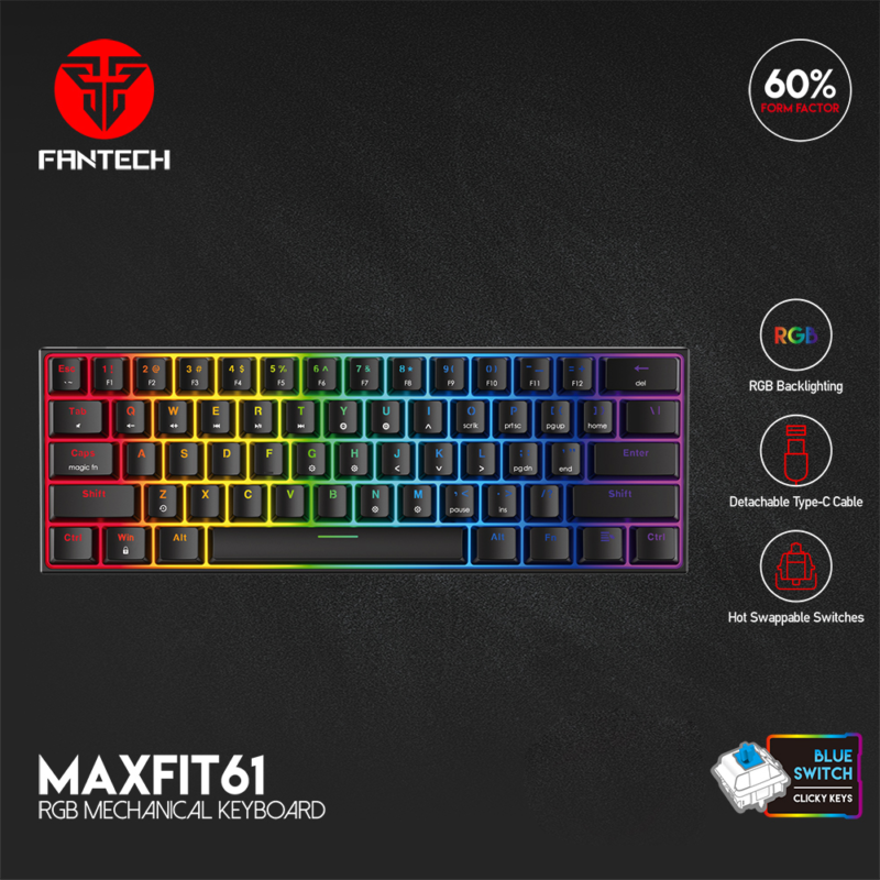 Tastatura Mehanicka Gaming Fantech MK857 RGB Maxfit61 crna (Blue switch)
