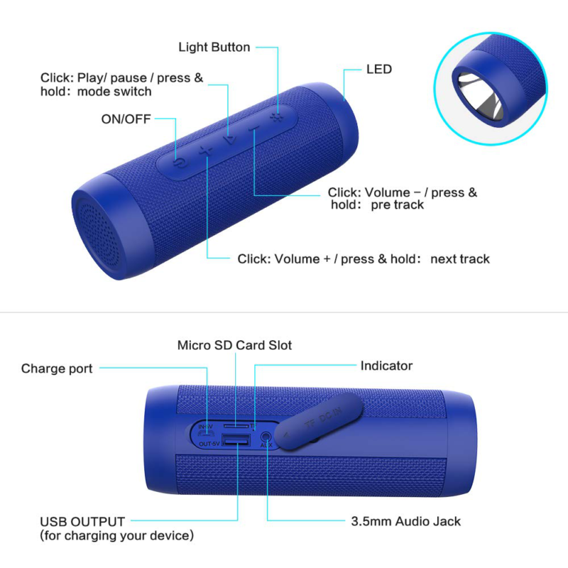 Bluetooth zvucnik S22 sa LED lampom army plavi