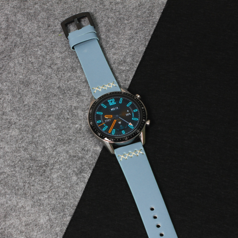 Narukvica thread kozna za smart watch 22mm svetlo plava