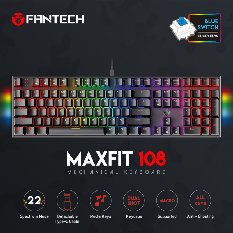 Tastatura Mehanicka Gaming Fantech MK855 RGB Maxfit 108 crna (Blue switch)