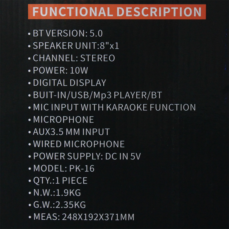 Bluetooth zvucnik PK-16 8";OPREMA;Bluetooth zvucnici"