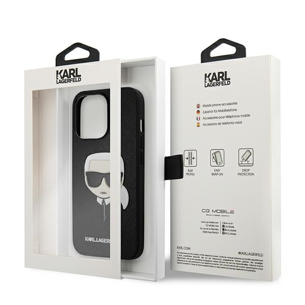 Maska Karl Lagerfeld Saffiano Karl Head za iPhone 13 6.1 crna (KLHCP13MSAKHBK)