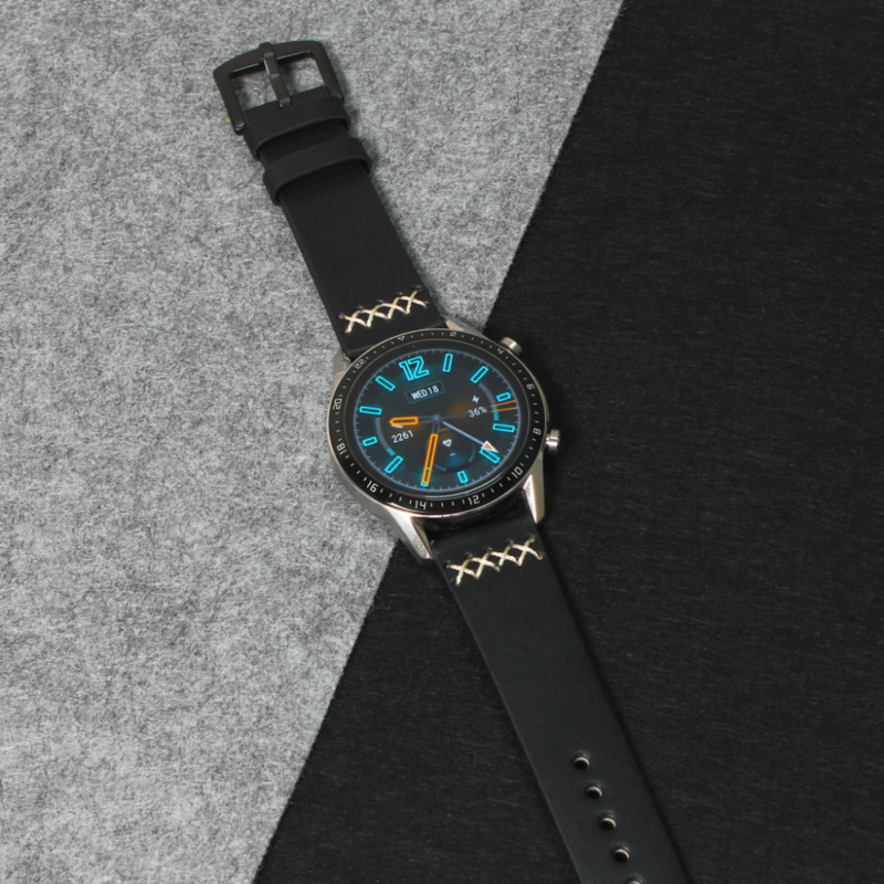 Narukvica thread kozna za smart watch 22mm crna