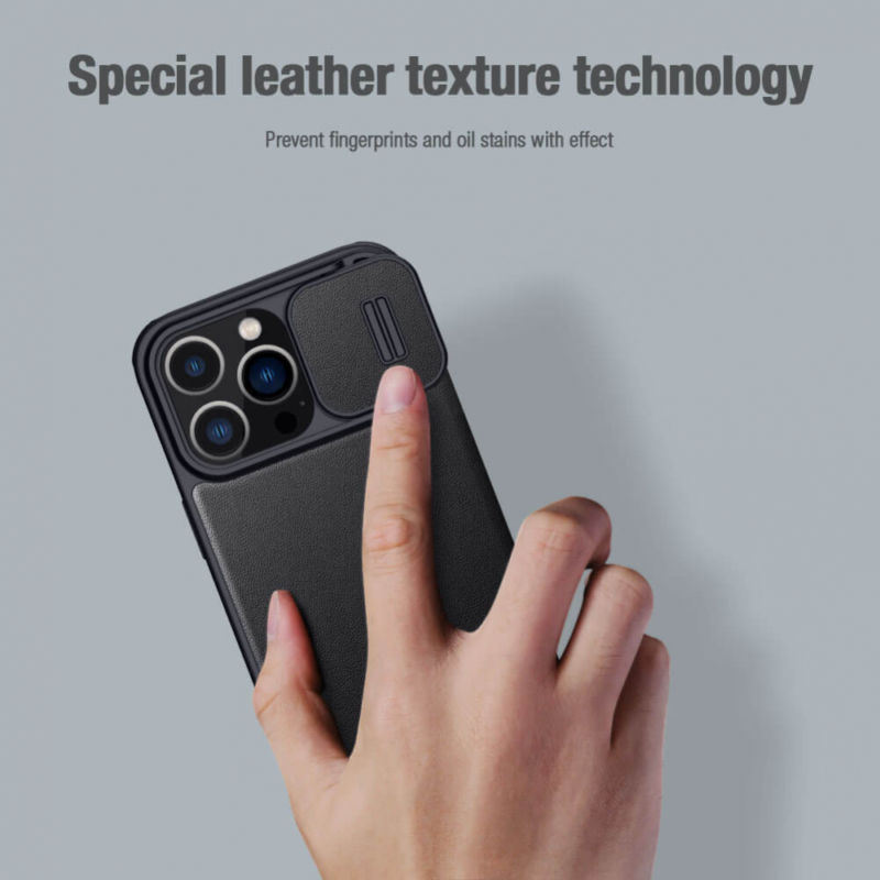 Maska Nillkin Qin Pro (plain leather) za iPhone 14 Pro 6.1 crna