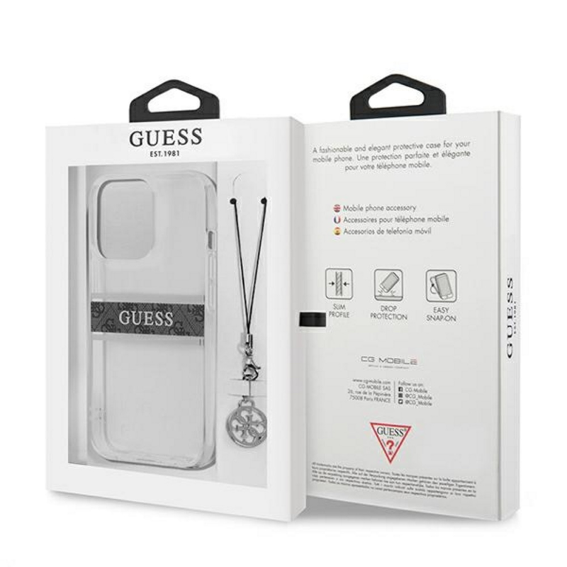 Maska Guess 4G Stripe Charm za iPhone 13 Pro Max 6.7 siva (GUHCP13XKB4GGR)