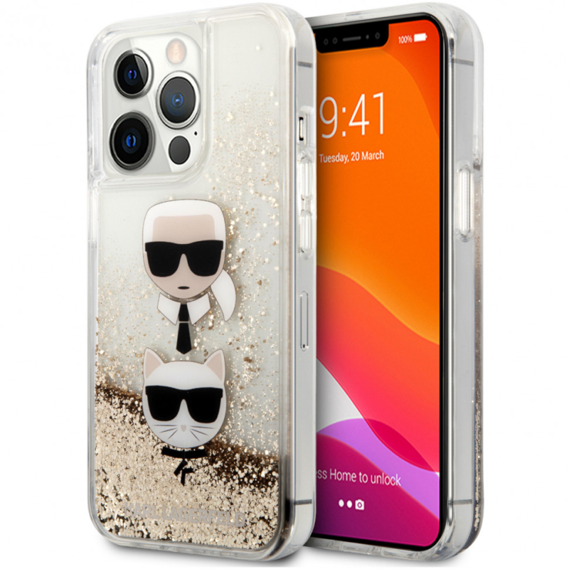 Maska Karl Lagerfeld Hc Liquid Glitter 2 Heads za iPhone 14 Pro 6.1 zlatna (KLHCP14LKICGLD)
