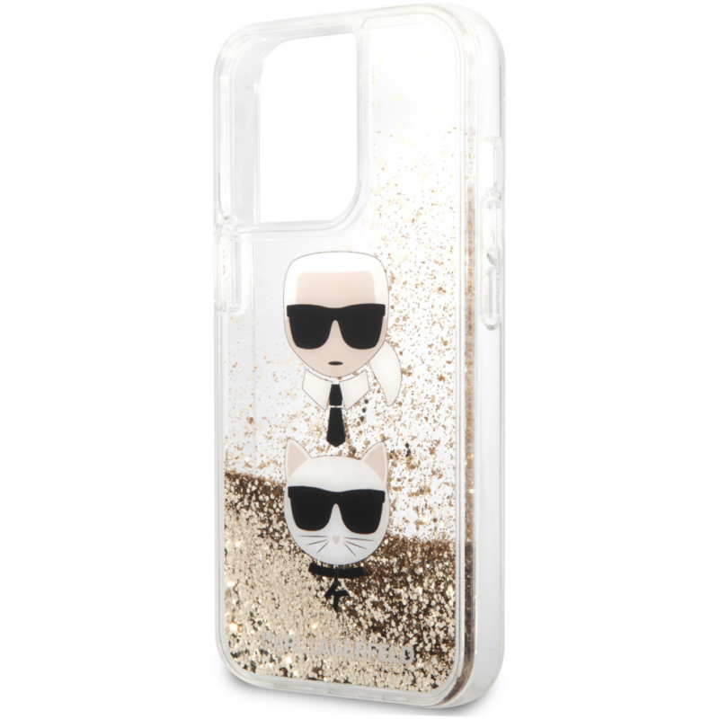 Maska Karl Lagerfeld Hc Liquid Glitter 2 Heads za iPhone 14 Pro 6.1 zlatna (KLHCP14LKICGLD)