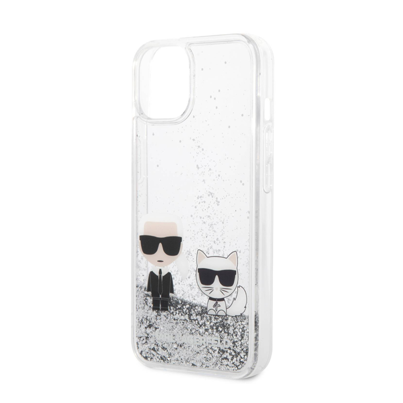 Maska Karl Lagerfeld Hc Liquid Glitter Karl&Choupette za iPhone 14 6.1 srebrna (KLHCP14SGKCS)