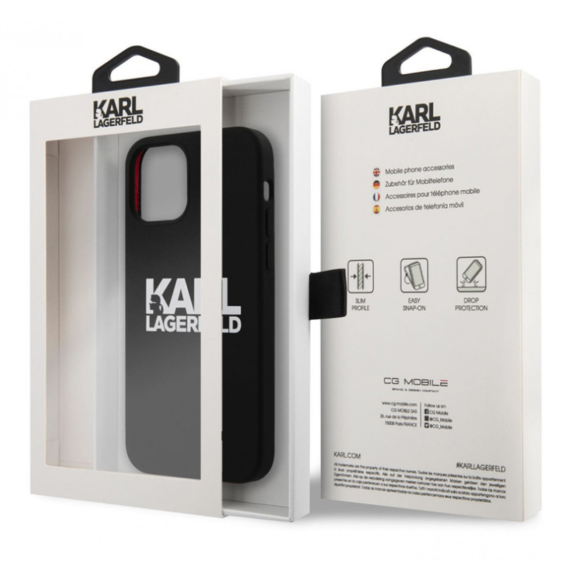 Maska Karl Lagerfeld Hc Silikone Stack Logo za iPhone 12 Pro Max 6.7 crna (KLHCP12LSLKLRBK)