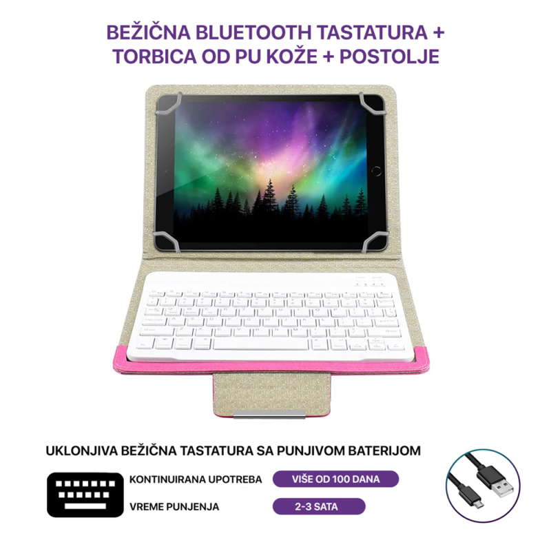 Maska sa Bluetooth Tastaturom Leather za Tablet 10" Univerzalna pink