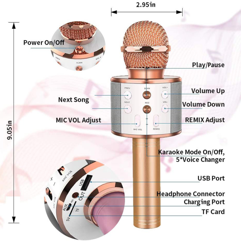 Bluetooth mikrofon roze