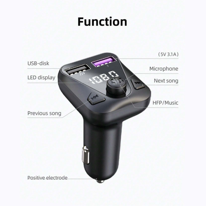 FM transmiter C43 USB, QC 3.0 Bluetooth 5.0, handsfree crni