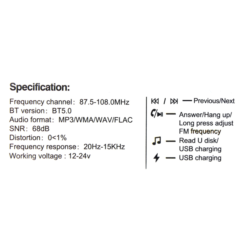 FM transmiter C6 USB Bluetooth 5.0 12-24V handsfree crni