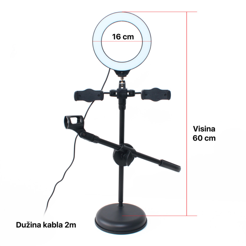 LED lampa 2x holder za mobilni + drzac za mikrofon