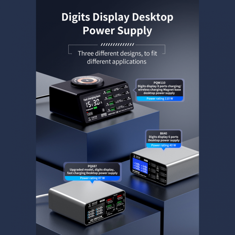 Mega-Idea multifunkcionalni desktop punjac sa PQ687 (87W,Display, Fast charging, 6 port)
