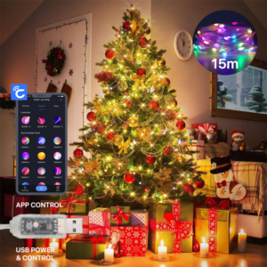 Novogodisnji ukras LED lampice u boji (15m) Bluetooth kontrola putem mobilnog telefona