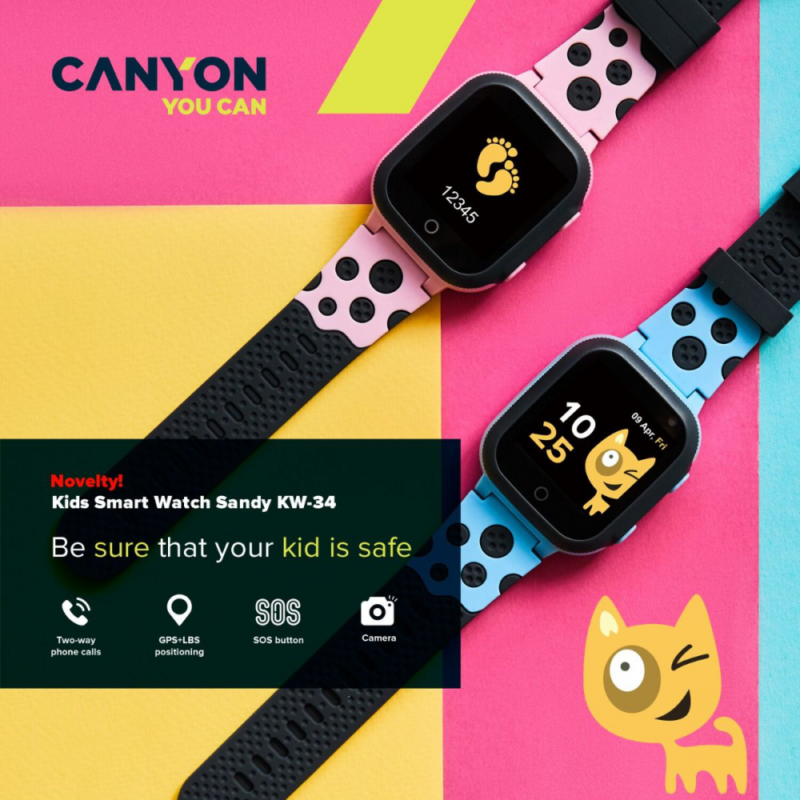 Smart watch CANYON Sandy KW-34, Kids, 1.44", GPS, nano SIM, 32+32MB, GSM, 400mAh, plavi