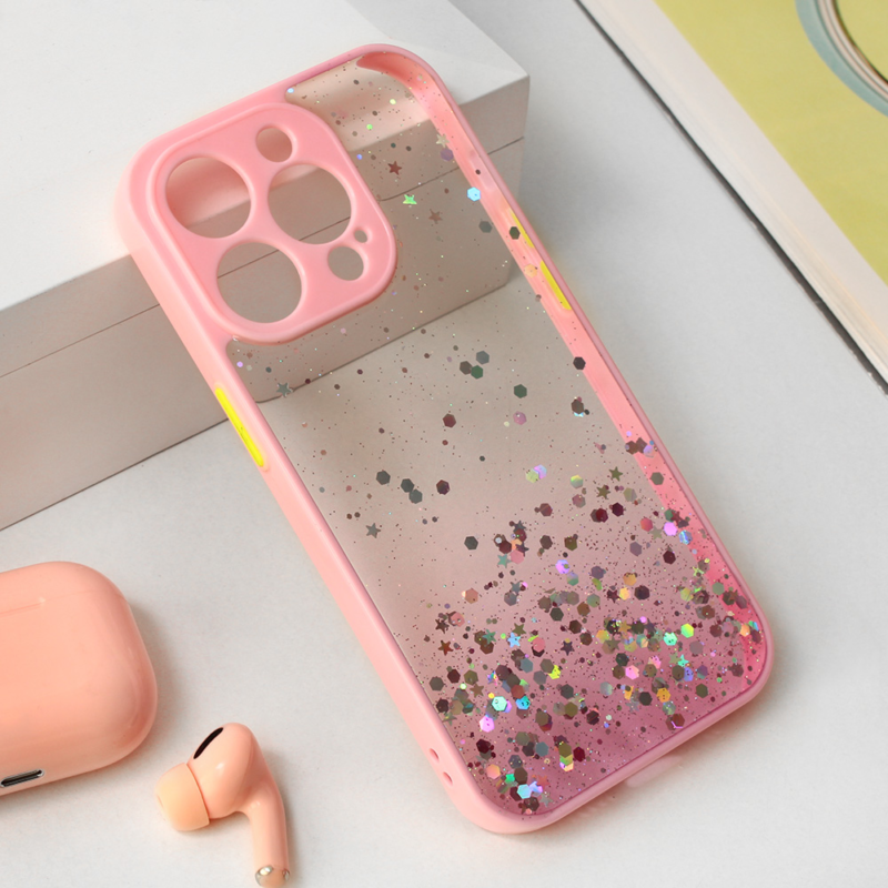 Maska Frame Glitter za iPhone 15 Pro 6.1 roze