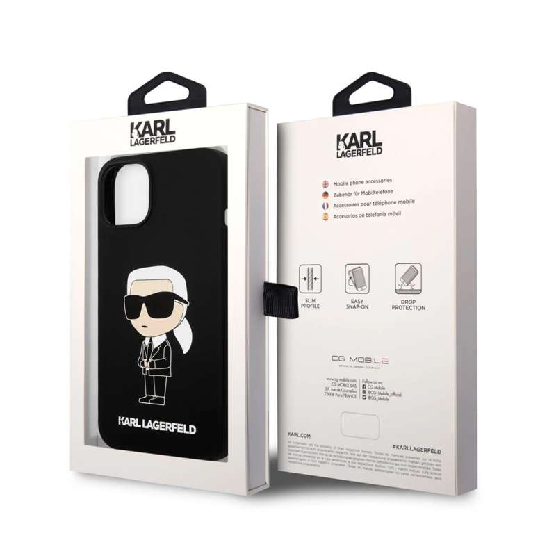 Maska Karl Lagerfeld Hc Silicone NFT Ikonik za iPhone 15 Plus 6.7 crna (KLHCP15MSNIKBCK)