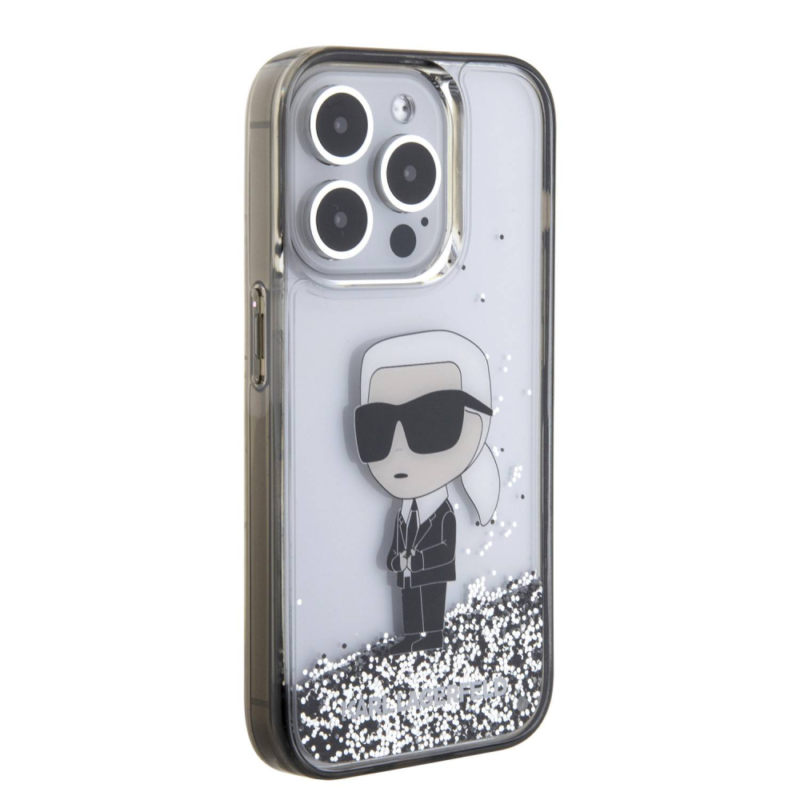 Maska Karl Lagerfeld Liquid Glitter Ikonik za iPhone 15 Pro Max 6.7 transparent (KLHCP15XLKKNSK)