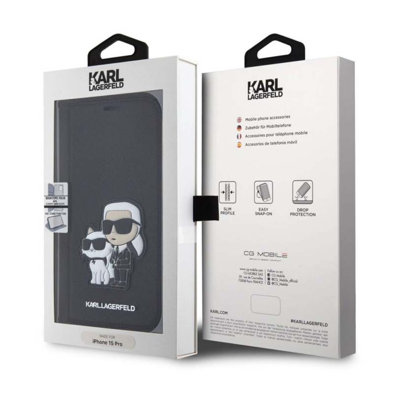 Maska Karl Lagerfeld Saffiano BP Nft Karl&Choupette za iPhone 15 Pro 6.1 crna(KLBKP15LSANKCPK)