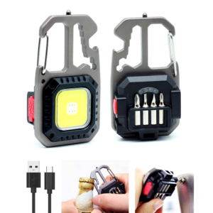 LED lampa privezak, otvarac za flase, univerzalni kljuc sa razbijacem stakla i srafcigerima, crna