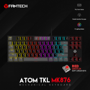 Tastatura Mehanicka Gaming Fantech MK876 RGB Atom TKL crna (Red switch)
