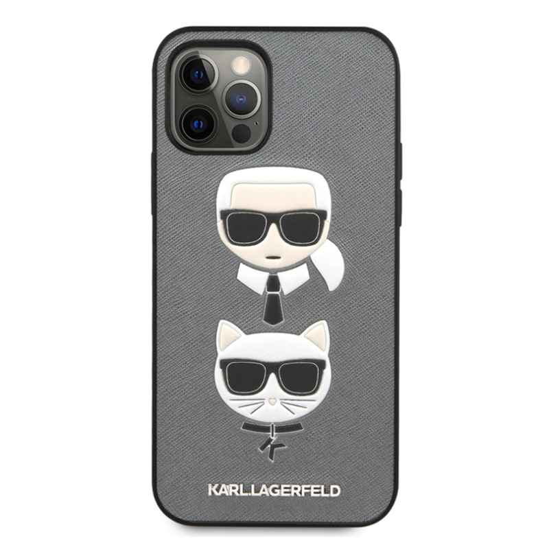 Maska Karl Lagerfeld CPU Saffiano K&C Heads za iPhone 12/12 Pro 6.1 srebrna (KLHCP12MSAKICKCSL)