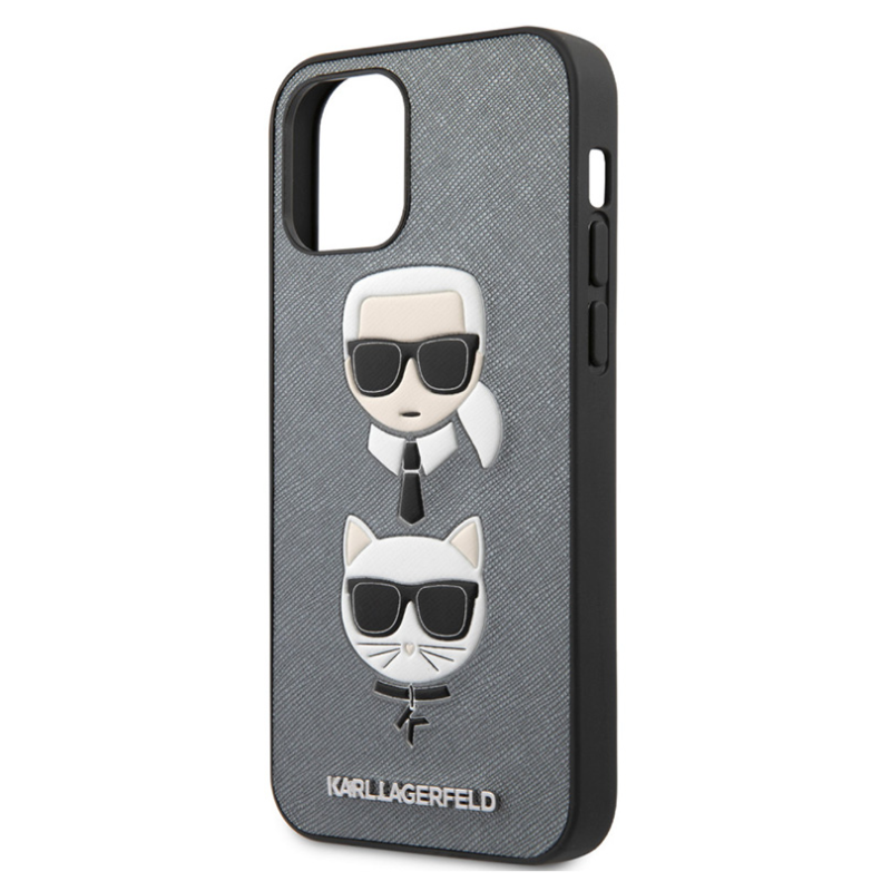 Maska Karl Lagerfeld CPU Saffiano K&C Heads za iPhone 12/12 Pro 6.1 srebrna (KLHCP12MSAKICKCSL)