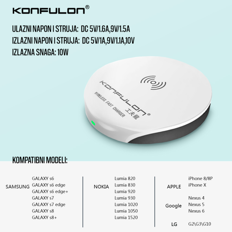 Wireless punjac KONFULON Q02 10W belo crni